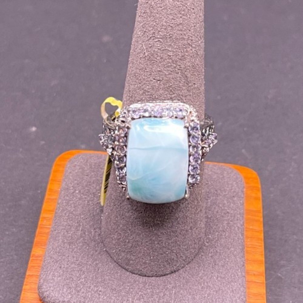 STS Sterling Silver 925 Larimar & White Zircon Cocktail Ring Sz 9.5 NWT